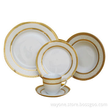 Porcelain Dinnerware Set with Gold/Platinum Design and Decal Printing